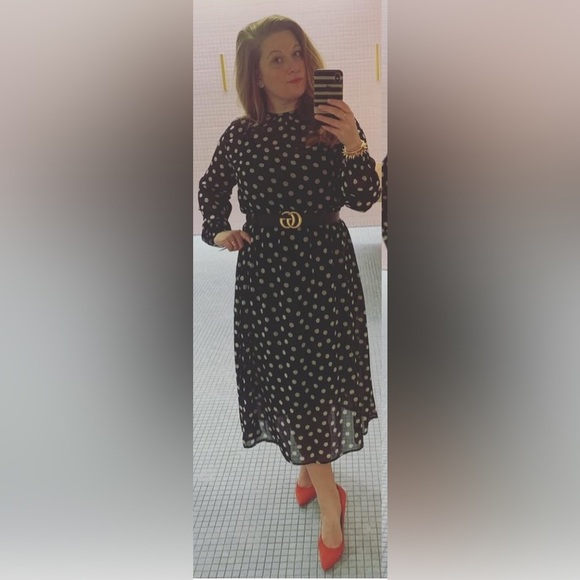 LIKE NEW Olivaceous Black Polka Dot Midi Dress - Picture 10 of 11